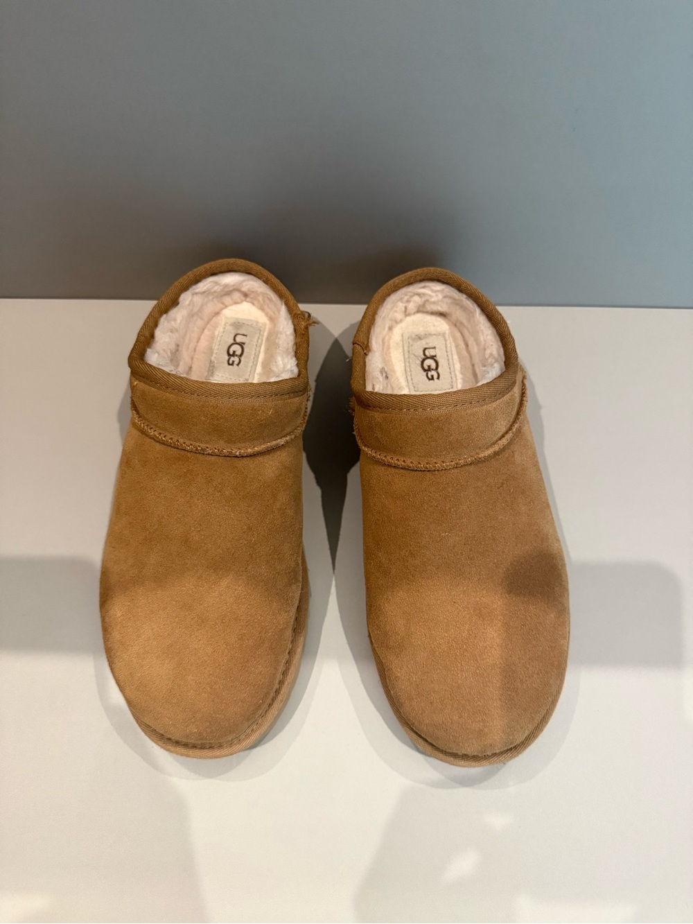 UGG Tan Suede Cozy Shearling Mule Slippers